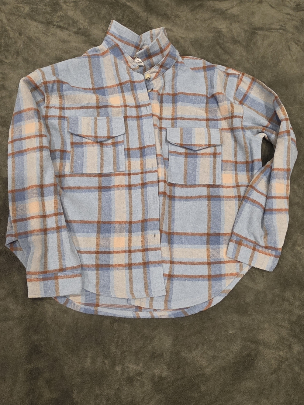 Light Blue Plaid Button-Down Shirt Jacket
